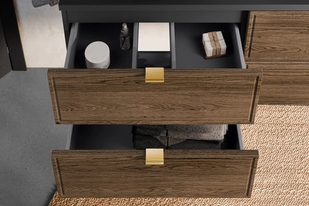 Szafka pod umywalkę Talia 80 cm czarny / dąb casella elegancki design szafka z gustowną frezowaną ramką na frontach uchwyty krawędziowe