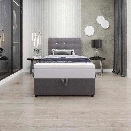 Łóżko kontynentalne Kingston 100x200 szare w nowoczesnym skandynawskim stylu z tapicerowanym zagłówkiem z kryształkami łóżko z pojemnikiem