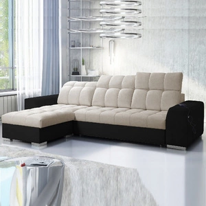 Narożnik z funkcją spania Luigi beżowy / czarny lewostronny narożnik z dwoma pojemnikami na pościel tkanina o ciekawej strukturze