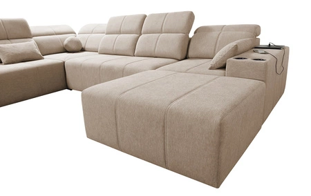 Narożnik z funkcją spania Tesalia VI szary popiel prawostronny nowoczesny i komfortowy narożnik z funkcją przesuwanego oparcia