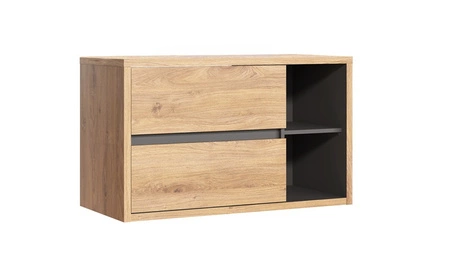 Zestaw mebli łazienkowych Devon dąb shetland / grafit stylowe szafki łazienkowe o prostej formie podkreślone kontrastową kolorystyką