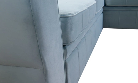 Narożnik z funkcją spania Rava II grafitowy prawostronny velvet komfortowy narożnik z pojemnikiem na pościel wielofunkcyjna lampka