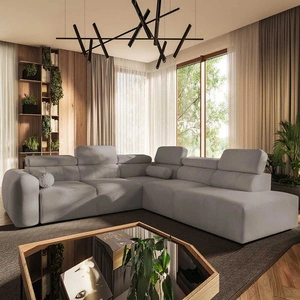 Narożnik z funkcją spania Cantare IX szary popiel prawostronny komfortowy narożnik rozkładany nowoczesny design pluszowa tkanina