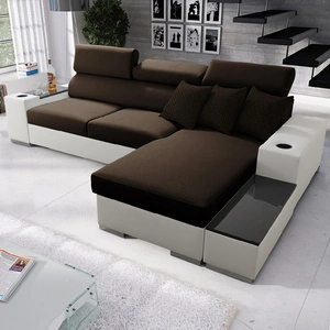 Narożnik z funkcją spania Provo brązowy / biały prawostronny narożnik z pojemnikiem na pościel i funkcjonalną dostawką