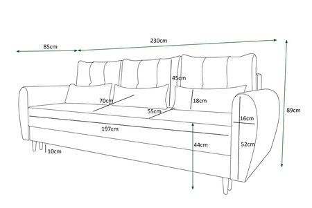 Sofa z funkcją spania Rovigo szary błękit lekka forma o eleganckim charakterze doskonała do każdego wnętrza miękka tkanina