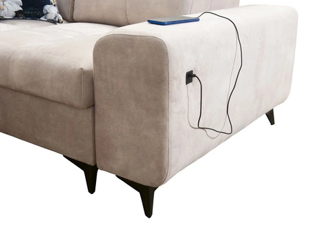 Narożnik z funkcją spania Buffalo XI miodowy lewostronny stylowy narożnik rozkładany z trzema pojemnikami na pościel welurowa tkanina