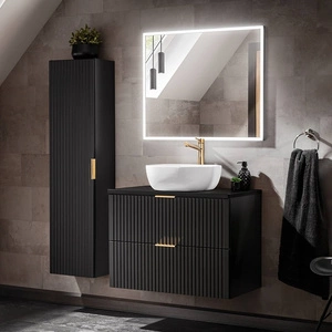 Zestaw mebli łazienkowych Adeel czarny stylowe meble z ryflowanymi frontami odporne i trwałe zestaw z szafką do umywalki nablatowej