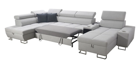 Narożnik z funkcją spania Dafni V wrzosowy / biały prawostronny velvet wygodny i komfortowy narożnik z regulowanymi zagłówkami