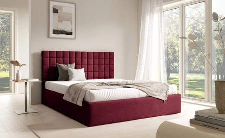 Łóżko tapicerowane Graso 160x200 bordowe nowoczesne i eleganckie łóżko gustowny symetryczny wzór na wezgłowiu pojemnik na pościel