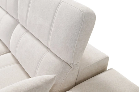 Narożnik z funkcją spania Penejos XII jasny szary prawostronny stylowy narożnik z pojemnikami na pościel komfortowe regulowane zagłówki