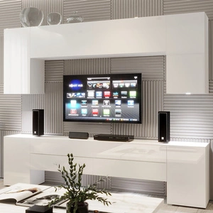 Meblościanka Tolo biała / biały połysk nietuzinkowa meblościanka o eleganckim charakterze idealna do salonu lub pokoju dziennego