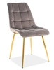 Krzesło tapicerowane Chic II 43x50 cm szare nowoczesne oraz funkcjonalne krzesło glamour ze złotymi nogami