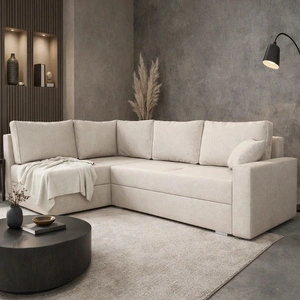 Narożnik z funkcją spania Nofi jasny beż lewostronny nowoczesny design prosta i stylowa bryła wpisująca się w każdą aranżację