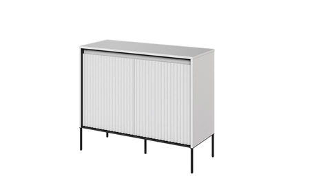 Komoda Trend 98 cm biała funkcjonalna komoda do salonu o oryginalnym designie ryflowane fronty z subtelnym oświetleniem