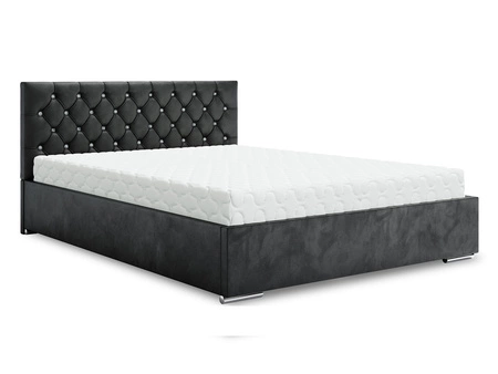 Łóżko tapicerowane Bauru 180x200 grafitowe z pojemnikiem w nowoczesnym skandynawskim stylu z pikowanym zagłówkiem z kryształkami