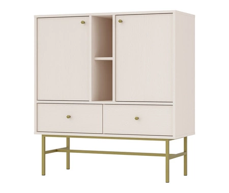 Zestaw mebli do salonu Kioto III beżowy stylowy design eleganckie meble w stonowanej kolorystyce wzbogacone stabilnym złotym stelażem