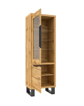 Zestaw mebli do salonu Halle dąb wotan stylowy design stabilna metalowa podstawa uchwyty krawędziowe meble w stylu loftowym