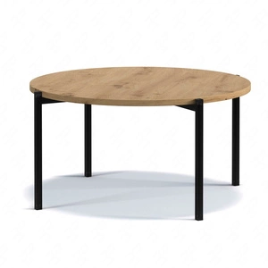 Stolik kawowy okrągły 84 cm Sampi dąb artisan ponadczasowy i lekki design solidna metalowa podstawa idealny stolik do każdej aranżacji