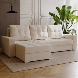 Narożnik z funkcją spania Pablos jasny beż uniwersalny narożnik z pojemnikiem na pościel dekoracyjne pikowania na siedzisku