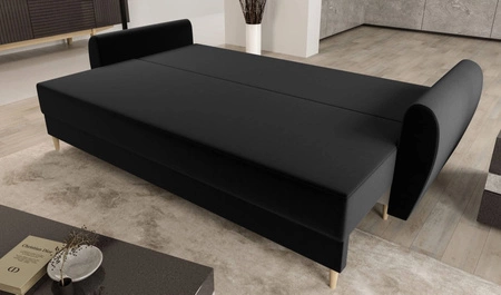 Sofa z funkcją spania Rovigo czarna lekka forma o eleganckim charakterze doskonałe uzupełnienie każdego wnętrza miękka tkanina