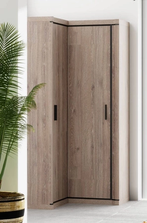 Szafa narożna Dallas dąb truflowy / czarny elegancka stylistyka mebla wzbogacona o stylowe czarne dodatki idealna szafa do sypialni czy garderoby