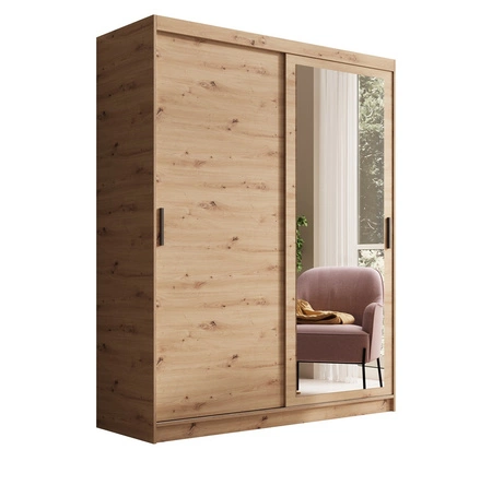 Szafa przesuwna z lustrem Hailey 160 cm dąb artisan prosta forma i minimalistyczny wygląd szafa idealnie wpasuje się do każdego wnętrza