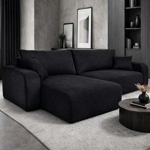 Narożnik z funkcją spania Fiesta XL czarny uniwersalny w ustawieniu narożnik z pojemnikiem na pościel wytrzymała pluszowa tkanina