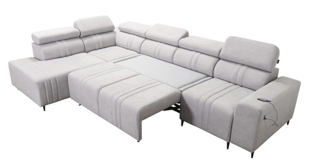 Narożnik z funkcją spania Castel XI beżowy lewostronny komfortowy narożnik z pojemnikiem na pościel wytrzymała tkanina