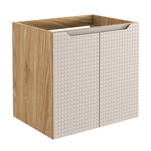 Szafka pod umywalkę Luxor 60 cm dąb olejowany / beżowy nowoczesny design szafka odporna na działanie wilgoci ozdobne ryflowane fronty