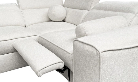 Narożnik z funkcją spania Viano IV Lux jasny brąz lewostronny designerski narożnik z wysuwanym podnóżkiem duży pojemnik na pościel