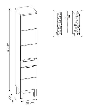 Słupek łazienkowy Bali 35 cm beżowy / dąb wotan wysoka szafka do łazienki z szufladą osadzona na stabilnych nogach