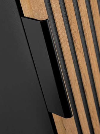 Słupek łazienkowy wiszący Xilo 35 cm czarny / dąb wotan gustowny ryflowany front odporność na działanie wilgoci i wysokiej temperatury