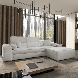 Narożnik z funkcją spania Viano szary popiel prawostronny stylowy narożnik o ciekawym kształcie regulowane zagłówki ozdobne poduszki