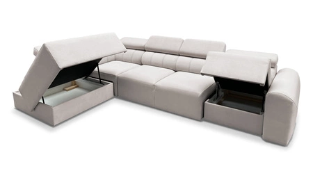 Narożnik z funkcją spania Cantare XI beżowy lewostronny funkcjonalny i komfortowy narożnik o nowoczesnym designie pluszowa tkanina