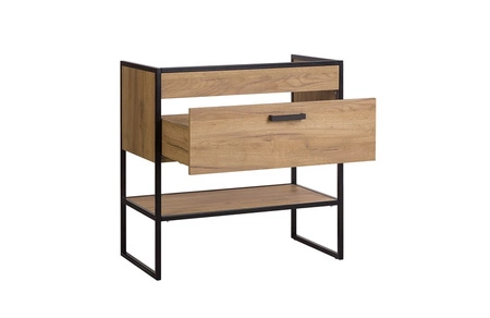 Szafka pod umywalkę Brooklin 80 cm dąb craft złoty stylowa szafka z szufladą wsparta na stabilnej metalowej podstawie w stylu loftowym