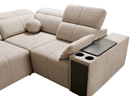 Narożnik z funkcją spania Tesalia II Lux szary prawostronny wygodny narożnik z przesuwanym oparciem oraz wysuwanym podnóżkiem