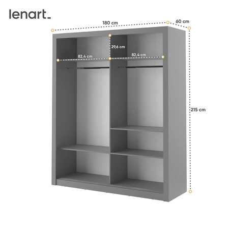 Szafa przesuwna z lustrem Arti 180 cm szara pojemna szafa do przedpokoju drzwi szafy wykończone lustrami w ciekawej konfiguracji