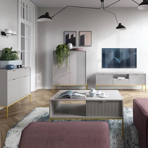 Zestaw mebli Lovro szary nowoczesny design meblościanka do salonu lub pokoju dziennego meble wzbogacone złotymi metalowymi dodatkami
