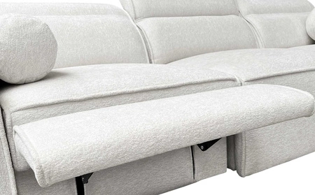 Narożnik z funkcją spania Viano VIII Lux kremowy prawostronny designerski narożnik z wysuwanym podnóżkiem pojemniki na pościel