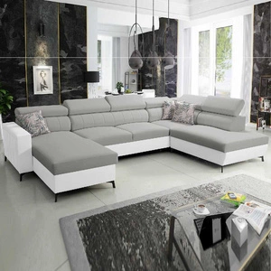 Narożnik z funkcją spania Savona VI szary popiel / biały lewostronny komfortowy narożnik do salonu dwa pojemniki na pościel