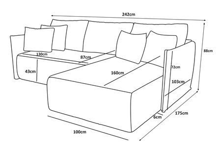 Narożnik z funkcją spania Oroso jasny brąz prawostronny miękka tkanina typu velvet z powłoką hydrofobową pojemnik na pościel