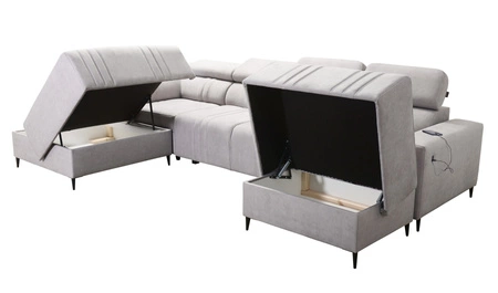 Narożnik z funkcją spania Castel VI brązowy prawostronny wygodny i elegancki narożnik z dwoma pojemnikami na pościel