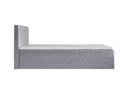 Łóżko kontynentalne Casey 120x200 błękitne w nowoczesnym skandynawskim stylu z tapicerowanym zagłówkiem łóżko z pojemnikiem