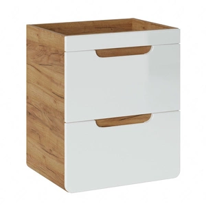 Szafka pod umywalkę Aruba 50 cm dąb craft złoty / biały połysk stylowa szafka z szufladami o owalnym kształcie odporna na wilgoć