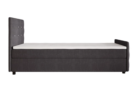 Łóżko kontynentalne Kansas 90x200 grafitowe w nowoczesnym skandynawskim stylu z tapicerowanym zagłówkiem oraz zanóżkiem