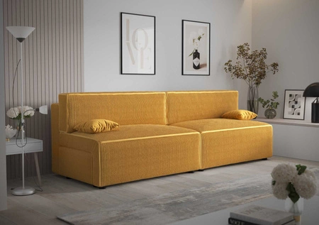 Kanapa rozkładana Brandon XL miodowa nowoczesny design i szeroka funkcjonalność trójwymiarowa tkanina o wyrazistych prążkach