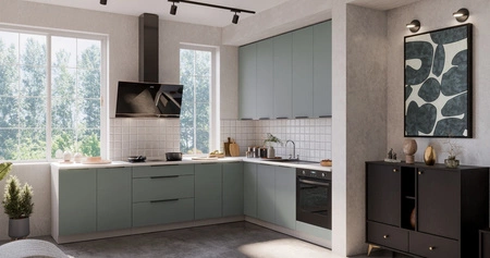 Zestaw mebli kuchennych narożny Treviso Wh 290x230 cm stylowe szafki kuchenne z frontami wykonanymi w technologii anti fingerprint