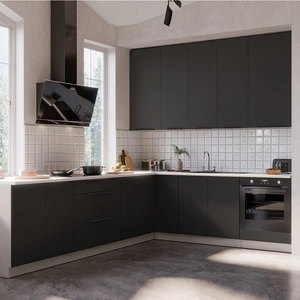 Zestaw mebli kuchennych narożny Alatri Wh 290x230 cm stylowe szafki kuchenne z frontami wykonanymi w technologii anti fingerprint