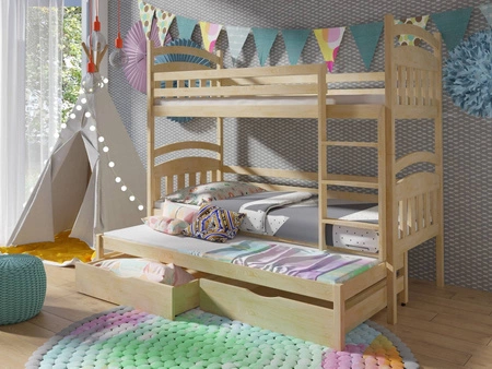 Łóżko piętrowe Adaś 3 osobowe 90x200 cm idealne do pokoju dziecka oszczędza metraż zajmuje przestrzeń łóżka pojedynczego