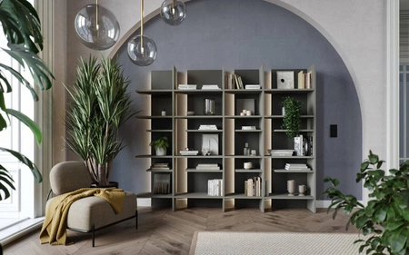 Regał Fitt 119 cm metalic ciemny / metalic jasny prawy designerski regał do biura lub salonu oryginalna konstrukcja z podświetleniem